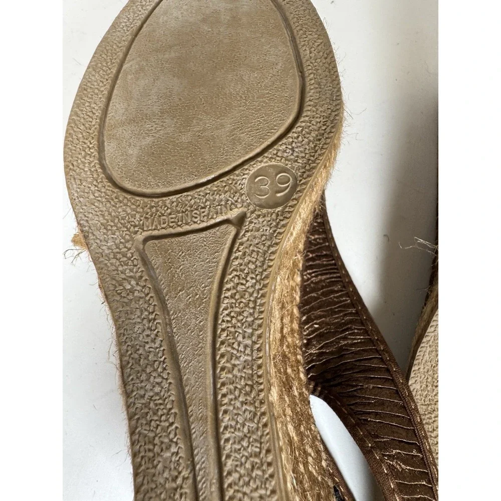 Azura Jeanette Espadrille Gold Slingback Open Toe Wedge Spain EU 39 US 8